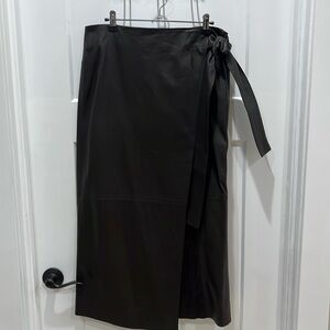 COS long brown wrap around leather pencil skirt size 10